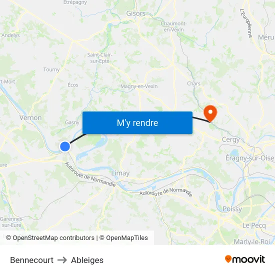 Bennecourt to Ableiges map