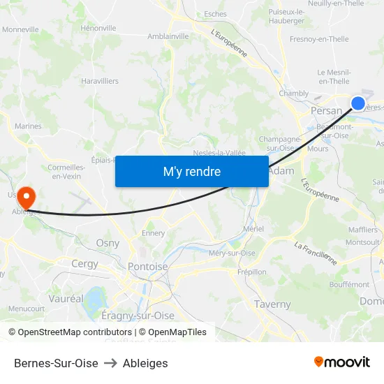 Bernes-Sur-Oise to Ableiges map