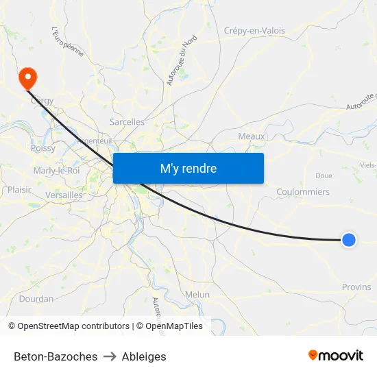 Beton-Bazoches to Ableiges map