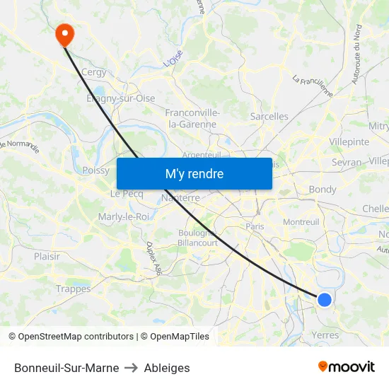 Bonneuil-Sur-Marne to Ableiges map