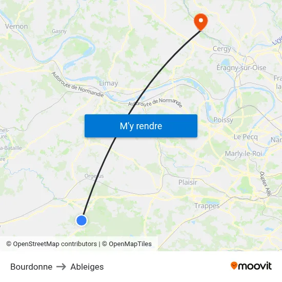 Bourdonne to Ableiges map