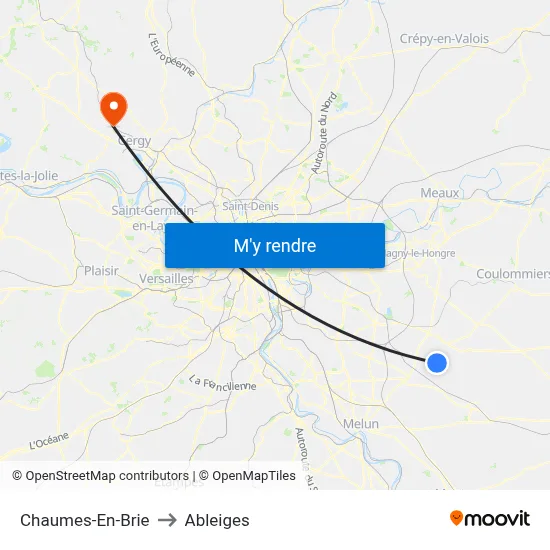 Chaumes-En-Brie to Ableiges map