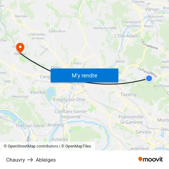 Chauvry to Ableiges map