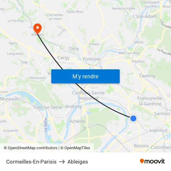 Cormeilles-En-Parisis to Ableiges map
