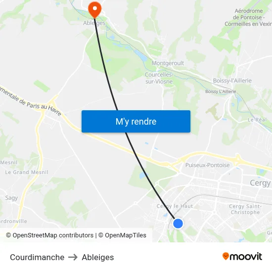 Courdimanche to Ableiges map
