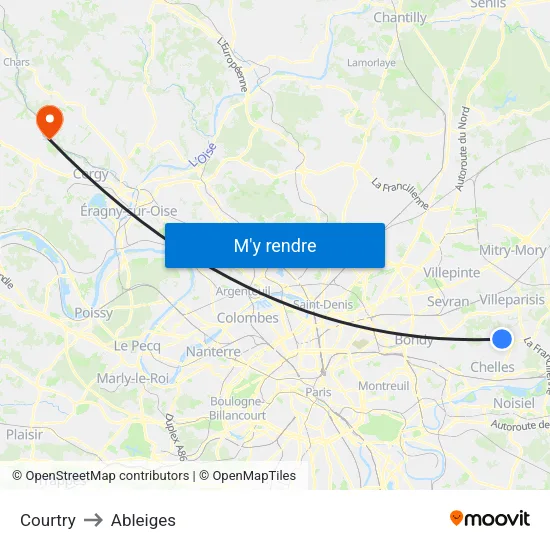 Courtry to Ableiges map