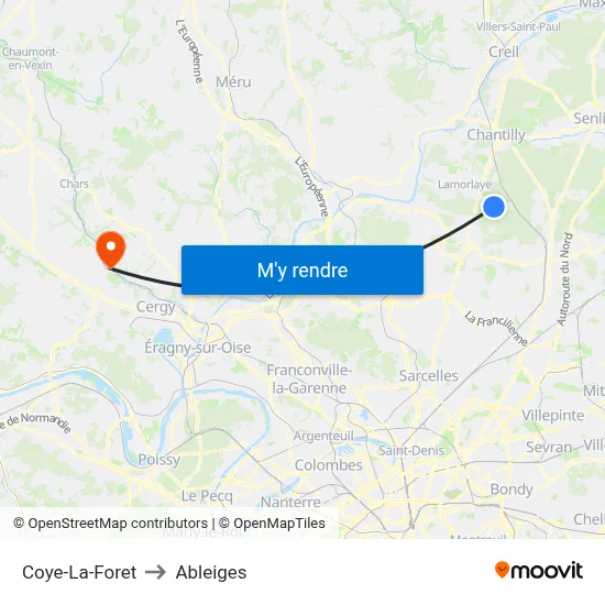 Coye-La-Foret to Ableiges map