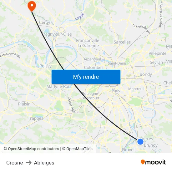 Crosne to Ableiges map