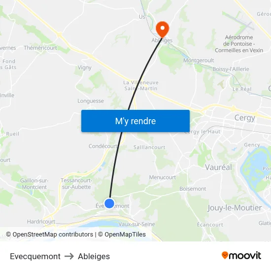 Evecquemont to Ableiges map