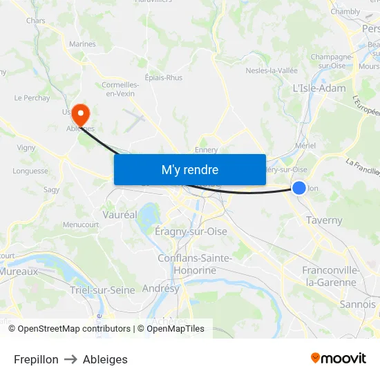 Frepillon to Ableiges map