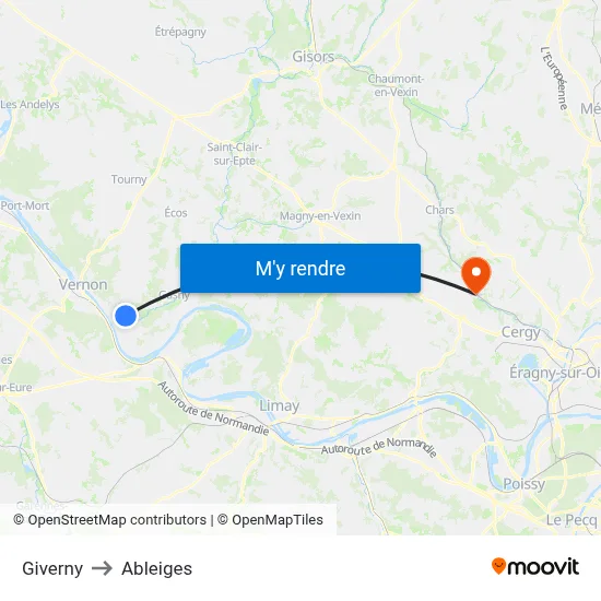 Giverny to Ableiges map