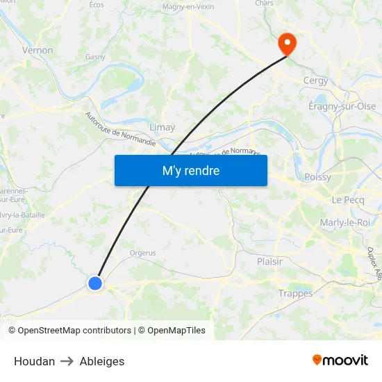 Houdan to Ableiges map