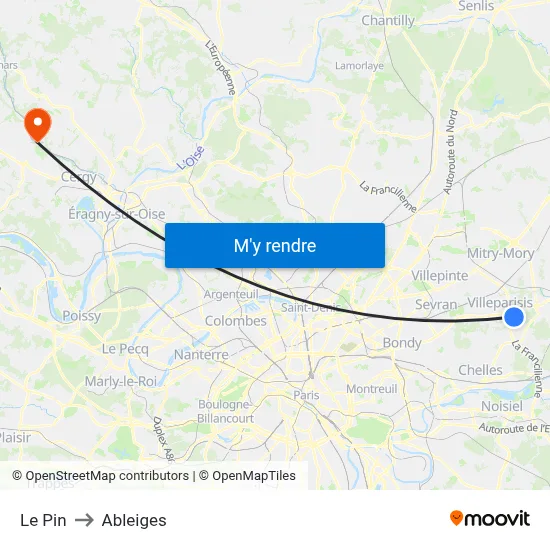 Le Pin to Ableiges map