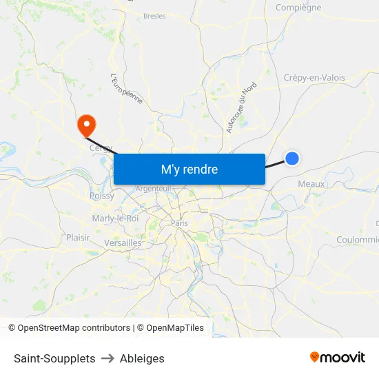 Saint-Soupplets to Ableiges map