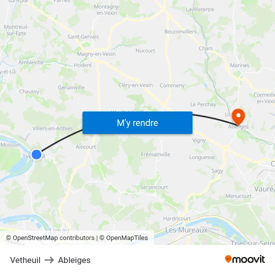 Vetheuil to Ableiges map