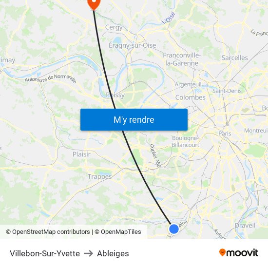 Villebon-Sur-Yvette to Ableiges map
