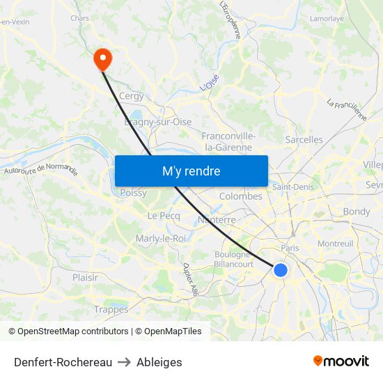 Denfert-Rochereau to Ableiges map