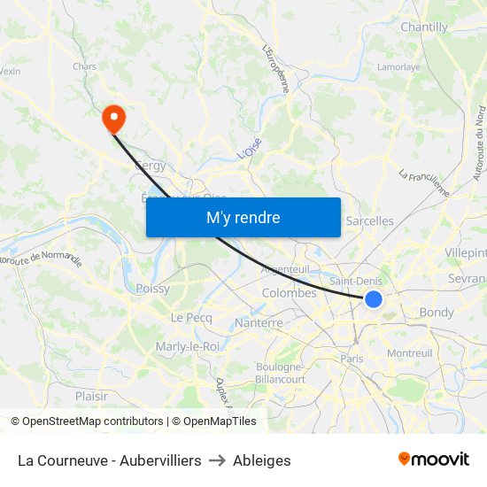 La Courneuve - Aubervilliers to Ableiges map