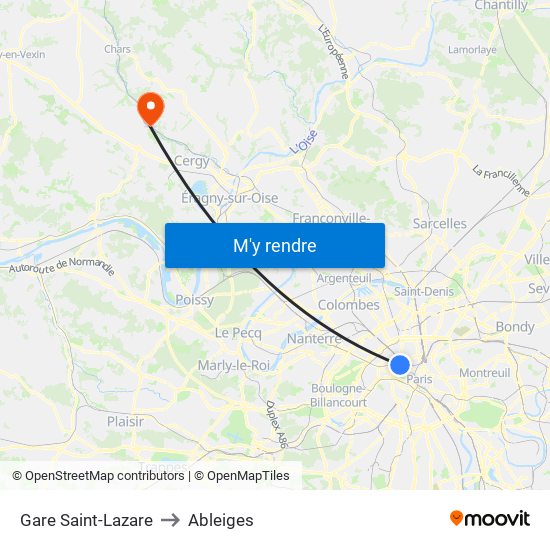 Gare Saint-Lazare to Ableiges map