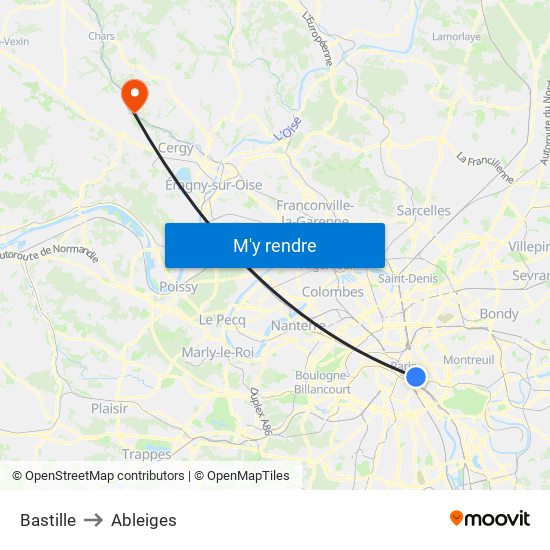 Bastille to Ableiges map