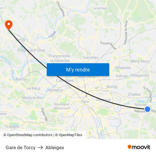 Gare de Torcy to Ableiges map