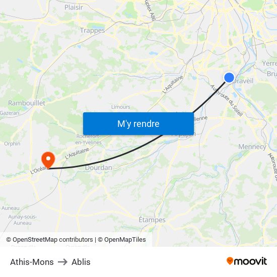 Athis-Mons to Ablis map
