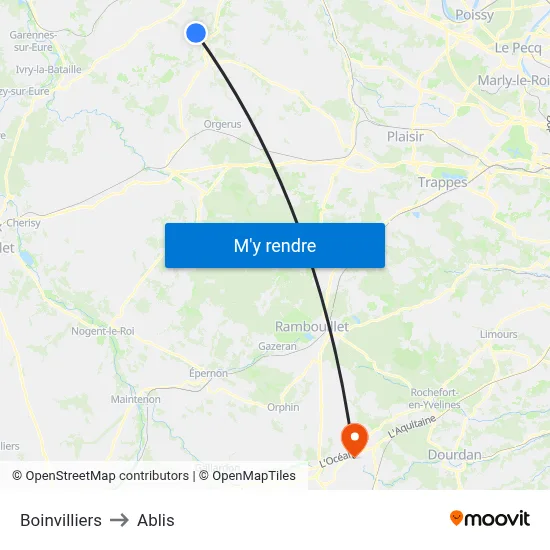 Boinvilliers to Ablis map