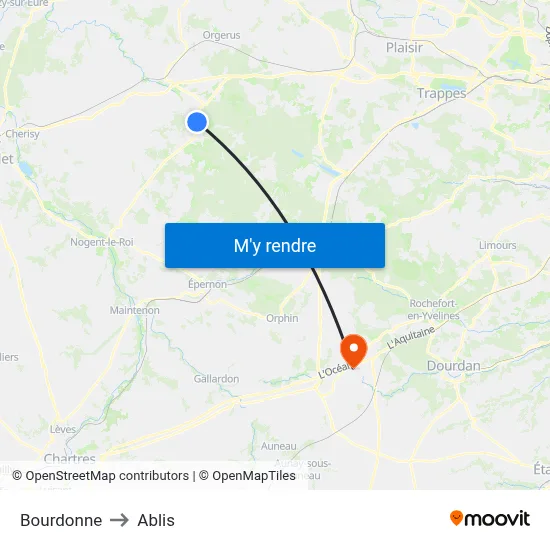 Bourdonne to Ablis map