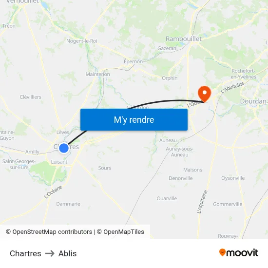 Chartres to Ablis map