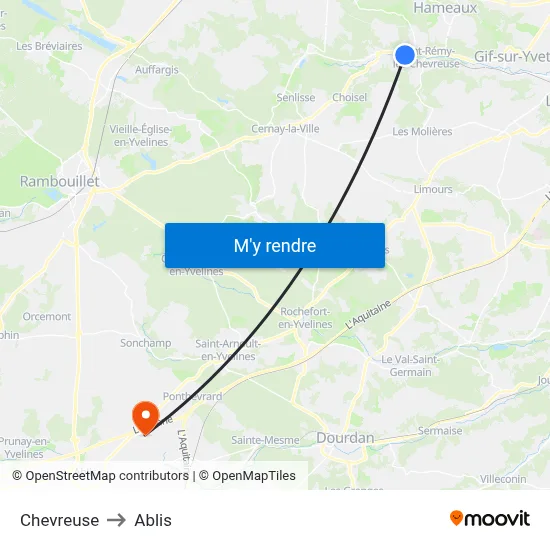 Chevreuse to Ablis map
