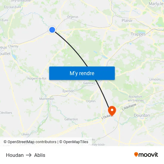 Houdan to Ablis map
