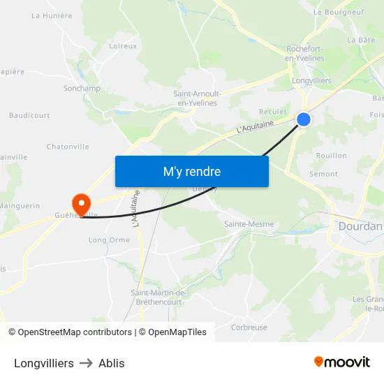 Longvilliers to Ablis map