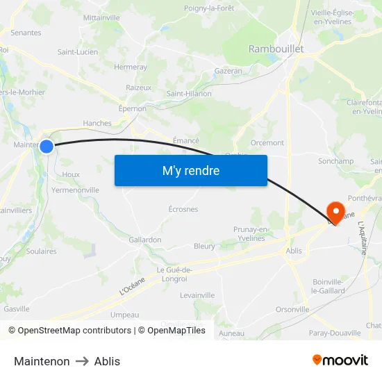 Maintenon to Ablis map