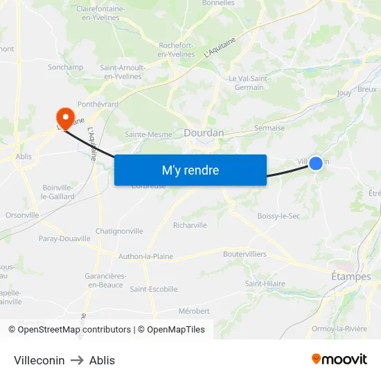 Villeconin to Ablis map