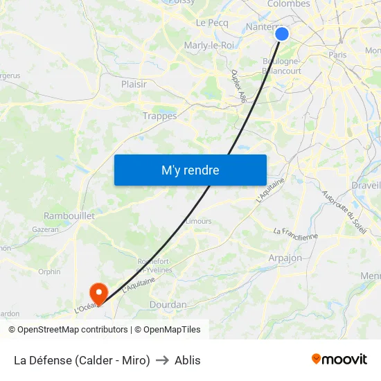 La Défense (Calder - Miro) to Ablis map
