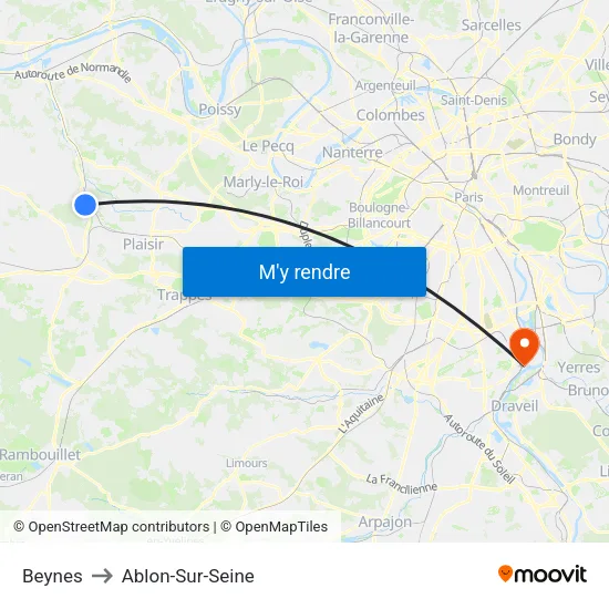 Beynes to Ablon-Sur-Seine map