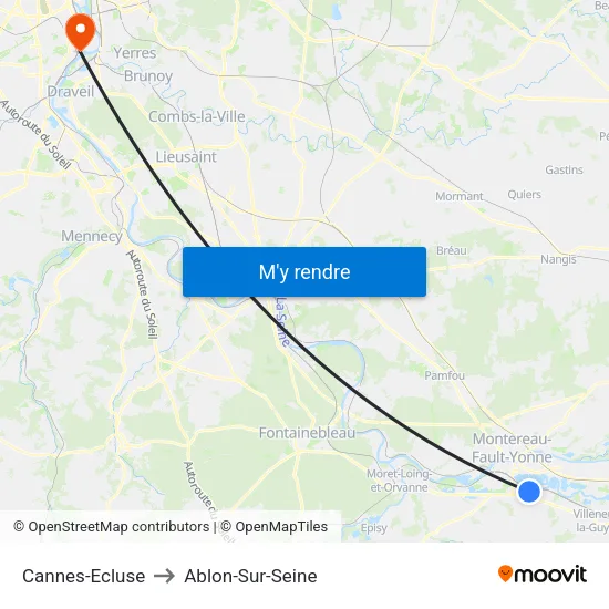 Cannes-Ecluse to Ablon-Sur-Seine map