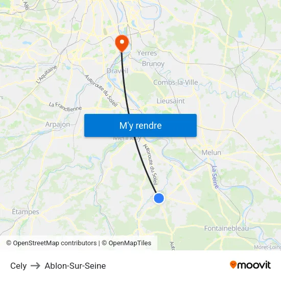 Cely to Ablon-Sur-Seine map