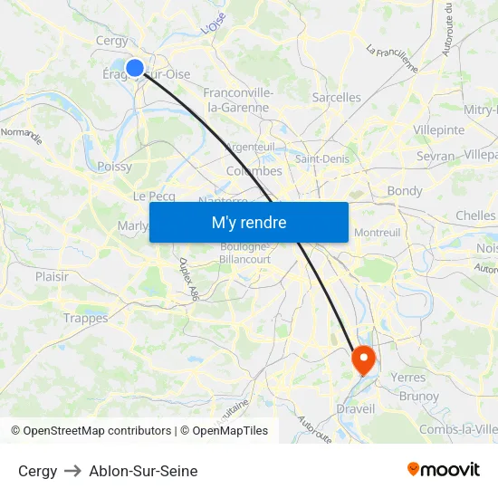 Cergy to Ablon-Sur-Seine map