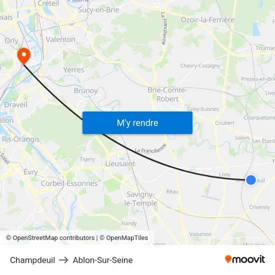 Champdeuil to Ablon-Sur-Seine map