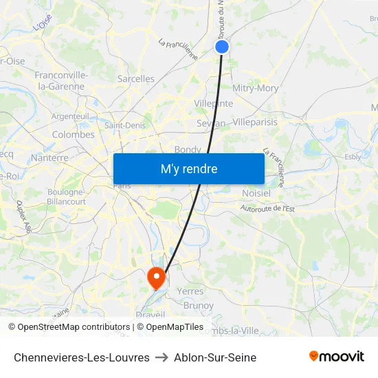 Chennevieres-Les-Louvres to Ablon-Sur-Seine map