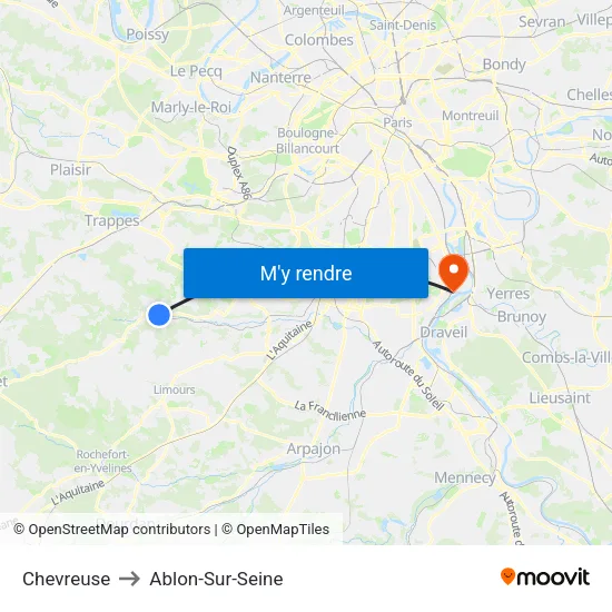 Chevreuse to Ablon-Sur-Seine map
