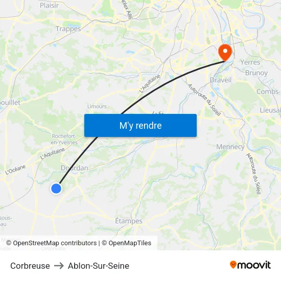 Corbreuse to Ablon-Sur-Seine map