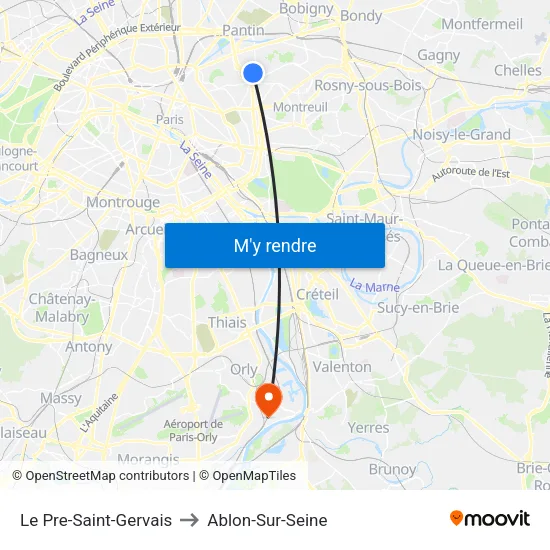 Le Pre-Saint-Gervais to Ablon-Sur-Seine map