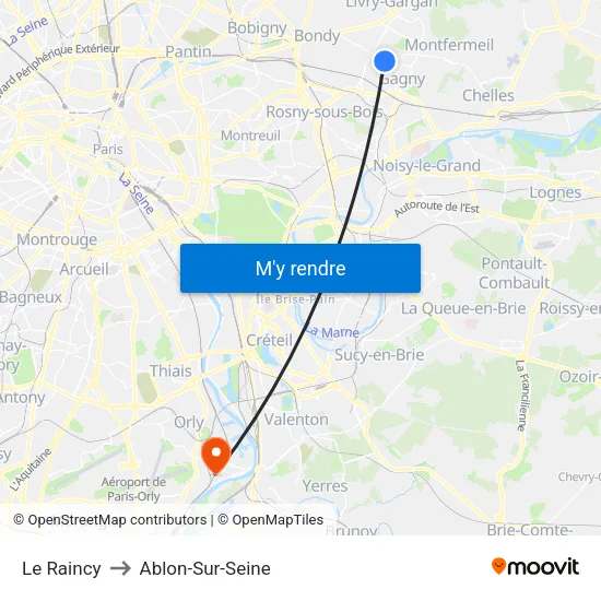 Le Raincy to Ablon-Sur-Seine map