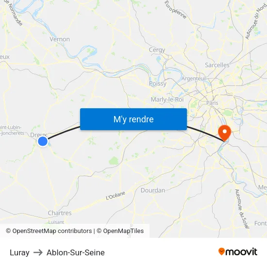 Luray to Ablon-Sur-Seine map