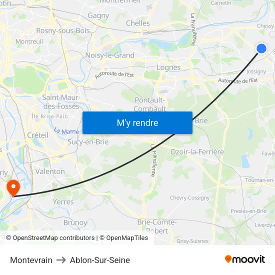 Montevrain to Ablon-Sur-Seine map
