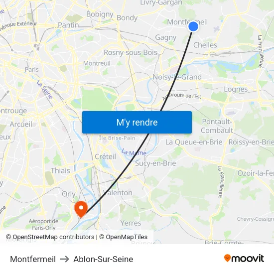 Montfermeil to Ablon-Sur-Seine map