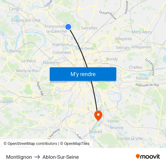 Montlignon to Ablon-Sur-Seine map