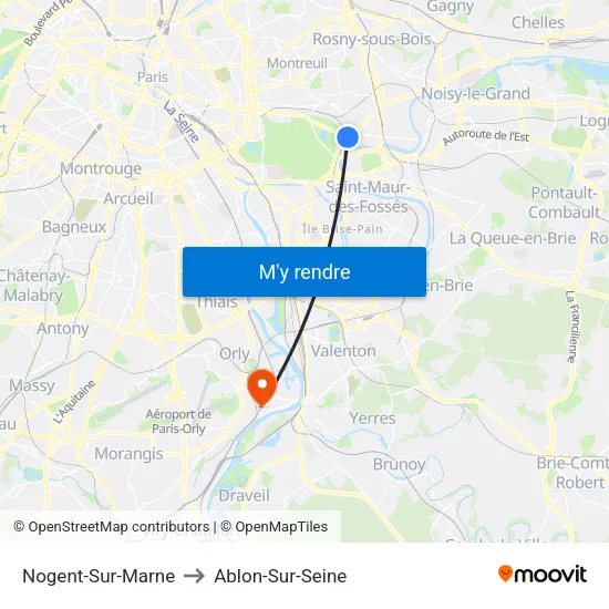 Nogent-Sur-Marne to Ablon-Sur-Seine map
